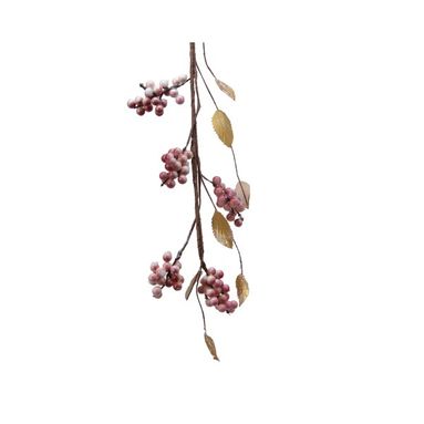 GHIRLANDA BACCHE GLITTERATE FOGLIE DORATE H120CM