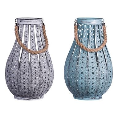 LANTERNA PORTACANDELA D.28XH46CM IN FERRO BLU/GRIG