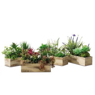 VASO A CASSETTA CON PIANTINE E FIORI 24X9XH24CM IN