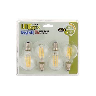 QUADRIPACK LAMPADA LED SFERA FILAMENTO E14 4W 2700