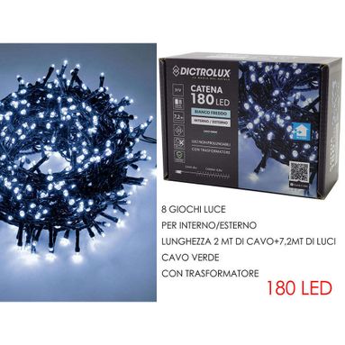 CATENA 180 LED BIANCO GHIACCO 7.2M PER ESTERNO
