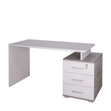 SCRIVANIA 3 CASSETTI 154X55XH76CM STRUTTURA E FRONTALI CASSETTI OSSIDO BIANCO E STRUTTURA CASSETTI CEMENTO