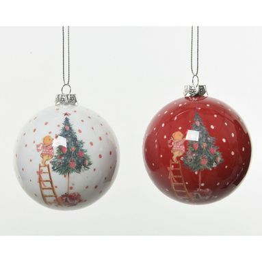 SFERA NATALIZIA BIANCA/ROSSA 8CM CON DECORAZIONE