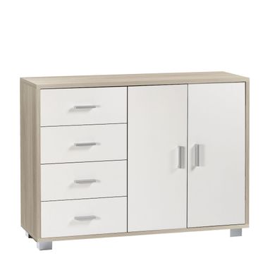 MOBILE 2 ANTE 4 CASSETTI KIT 116X41XH86CM STRUTTURA OLMO CHIARO FRONTALE BIANCO FIAMMATO