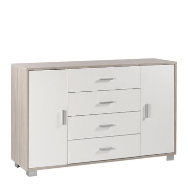 MOBILE 2 ANTE 4 CASSETTI KIT 136X41XH86CM STRUTTURA OLMO CHIARO FRONTALE BIANCO FIAMMATO