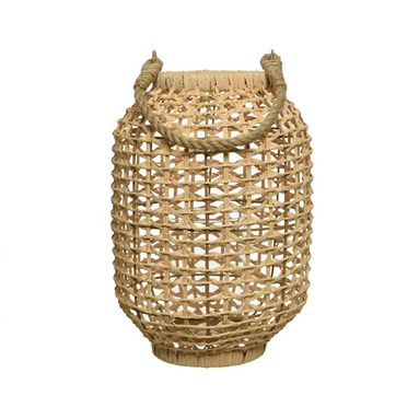 LANTERNA IN RATTAN CON PORTACANDELA IN VETRO CM 24