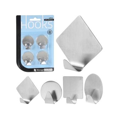 SET 4 GANCI ADESIVI IN ACCIAIO INOX IN 4 FORME
