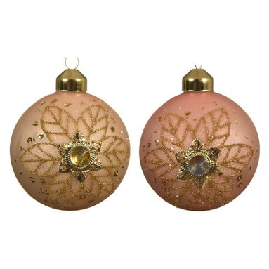 SFERA NATALIZIA IN VETRO ROSA 8CM FIORE GLITTER