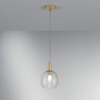 LAMPADARIO BRANDY 1XE14 D.16XH150CM ORO E VETRO.