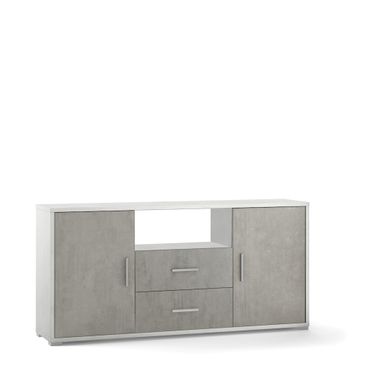 MOBILE 2 ANTE 2 CASSETTI KIT 174X41XH84CM STRUTTURA OSSIDO BIANCO FRONTALE CEMENTO
