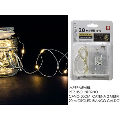 FILO NUDO 20 MICROLED BIANCO CALDO A BATTERIA.