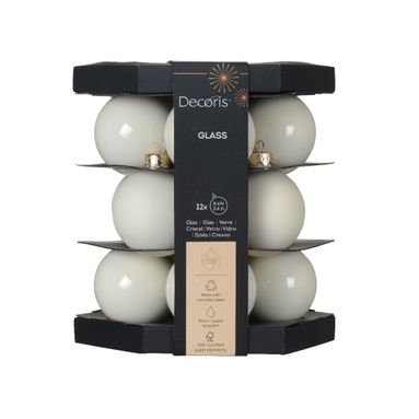 SFERE NATALIZIE 6CM BIANCHE LANA 12PZ IN VETRO..