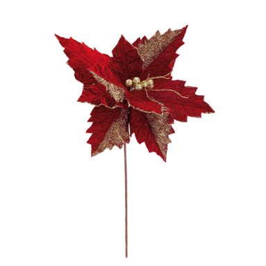 FIORE NATALIZIO ROSSO SCURO D.34XH58CM IN VELLUTO.