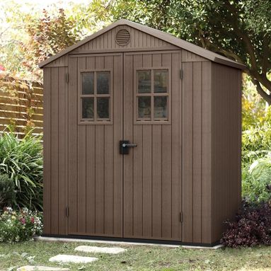 KETER CASETTA DA GIARDINO DARWIN 6x4 CON FINESTRE FRONTALI EVOTECH MARRONE