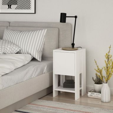 COMODINO EMA 30X30XH50CM BIANCO CON ANTA RIBALTA.