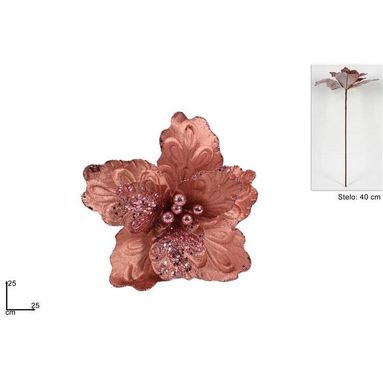 FIORE IN VELLUTO ROSA ANTICO CON STELO.