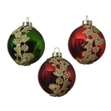 SFERA NATALIZIA IN VETRO VERDE/ROSSO H8CM GLITTER