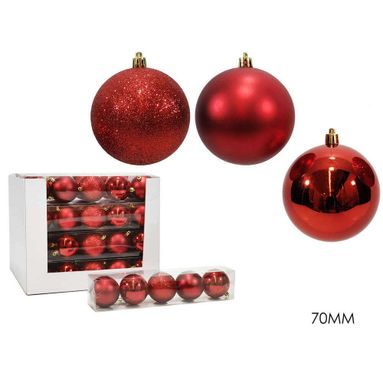 SFERE NATALIZIE 7CM ROSSE 5PZ ASSORTITE.