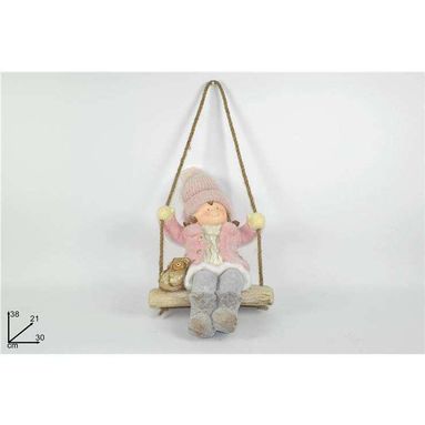 BIMBA 38CM CON CAPPELLO ROSA SU ALTALENA.