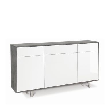 MOBILE 3 ANTE 3 CASSETTI KIT 164X41XH92CM STRUTTURA CEMENTO FRONTALE BIANCO LUCIDO
