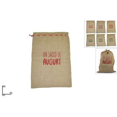 SACCO JUTA CON SCRITTA 80X55CM IN 6 ASSORTIMENTI.