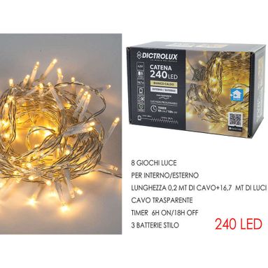 CATENA 240 LED BIANCO CALDO 12M PER ESTERNO