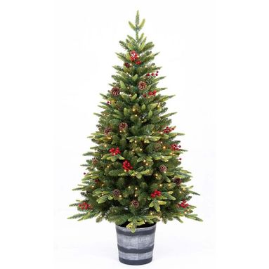 PINETTO H150CM 200 LED CON BACCHE E PIGNE IN VASO.