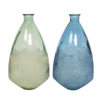 VASO IN VETRO D.33X60CM BIANCO/BLU ANTICATO