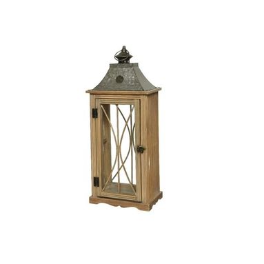 LANTERNA IN ABETE NATURALE 23X18XH66CM CON METALLO