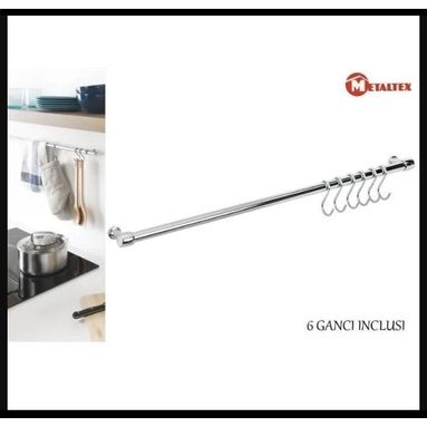BARRA CROMATA CM 60 + 6 GANCI CROMATI A "S" LONARD