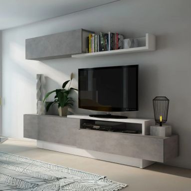 PARETE ATTREZZATA OTTANTA 240X42CM CEMENTO/BIANCO