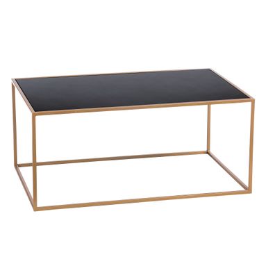 TAVOLO BASSO DORATO 90X55XH40CM CON VETRO NERO