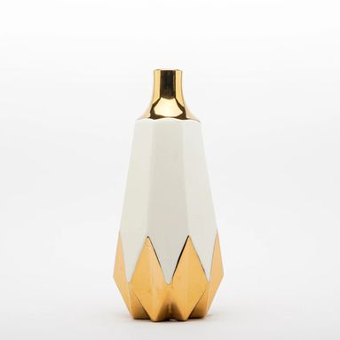VASO DESIGN BIANCO / ORO ROMBI 11XH25CM.