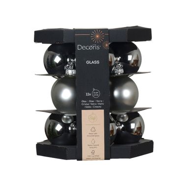 SFERE NATALIZIE 6CM ARGENTO 12PZ IN VETRO..