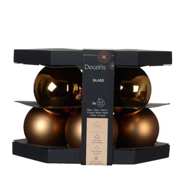 SFERE NATALIZIE 8CM MARRONE PECAN 8PZ IN VETRO..