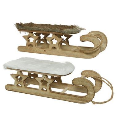 SLITTA IN LEGNO 29CM CON PELLICCIA IN 2 COLORI.