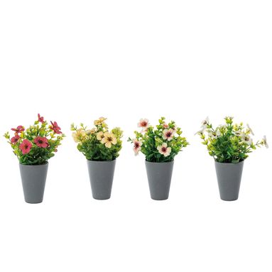 VASO CON FIORI DECORATIVI D.9XH21CM IN 4 COLORI
