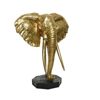 TESTA D'ELEFANTE ORO 73CM CON BASE TONDA NERA