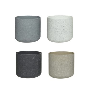 VASO TONDO D.13XH14CM IN PLASTICA BEIGE/GRIGIO/BIA