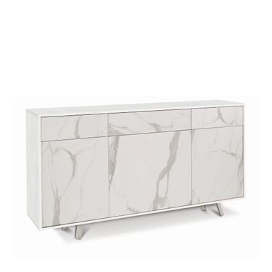 MOBILE 3 ANTE 3 CASSETTI KIT 164X41XH92CM STRUTTURA OSSIDO BIANCO FRONTALE MARMO CALACATTA