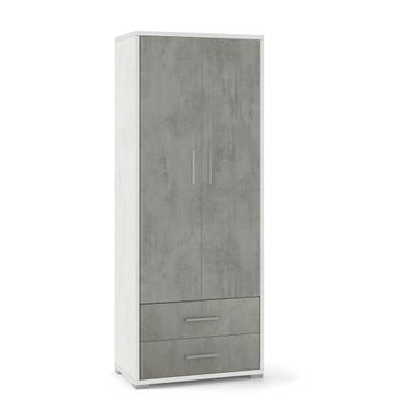 MOBILE 2 ANTE 2 CASSETTI 71X41XH182CM STRUTTURA OSSIDO BIANCO FRONTALE CEMENTO