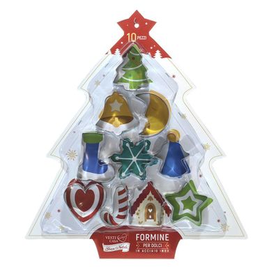 SET 10 FORMINE NATALIZIE IN ACCIAIO PER DOLCI