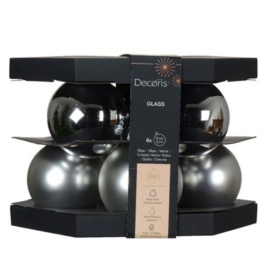 SFERE NATALIZIE IN VETRO CM.8 COLORE ARGENTO 8 PEZZI 