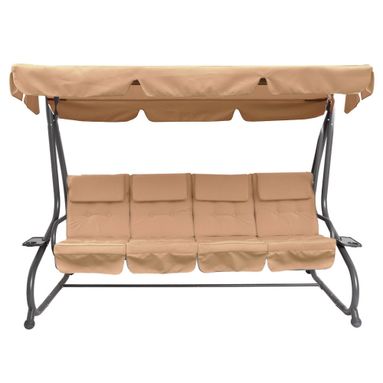 DONDOLO LETTO SIVIGLIA 4 POSTI CON STRUTTURA IN ACCIAIO COLORE MARRONE COPERTURA IMPERMEABILE E CUSCINI SPESSORE CM.8 BEIGE DIMENSIONI ESTERNE CM.240X120X164H.
