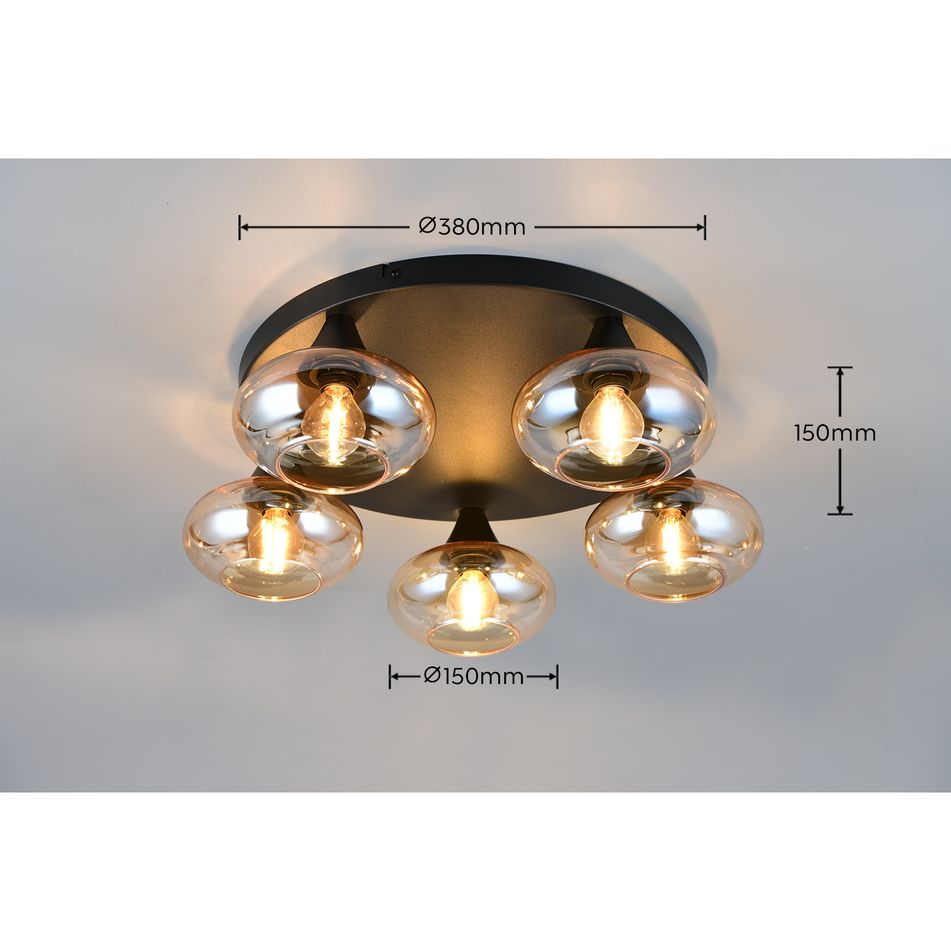 plafoniera-5xe14-divina-d-dot-50cm-nera-slash-vetri-ambra