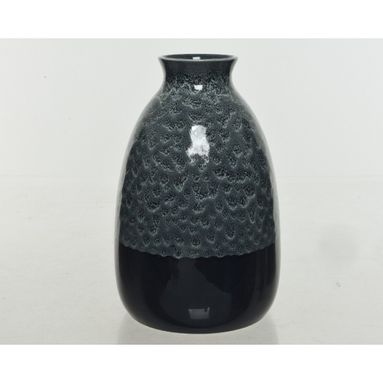 VASO IN VETRO BLU CON SMALTO 17.5X20CM