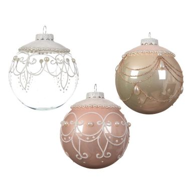 SFERA NATILIZIA IN VETRO 8CM ROSA/BIANCA/ROSA