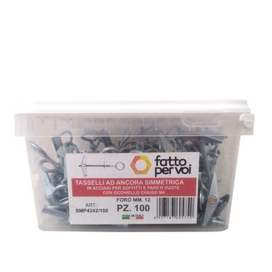 TASSELLO AD ANCORA CON OCCHIELLO CHIUSO BOX DA 100 PEZZI M4 FORO DA 12 MM.