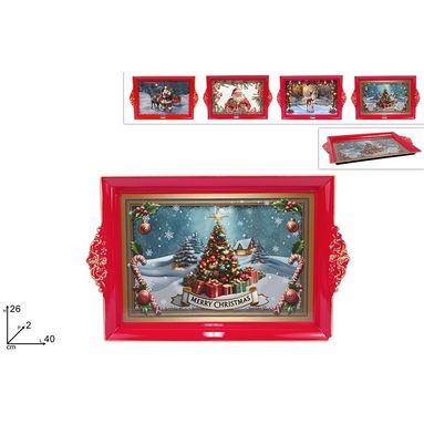 VASSOIO PLASTICA DECORO NATALIZIO ORO  40X26 CM