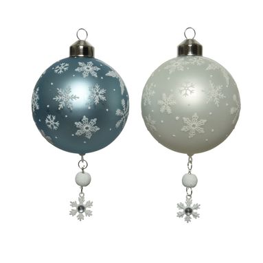 SFERA NATALIZIA 8CM AZZURRA/BIANCA CON FIOCCHI